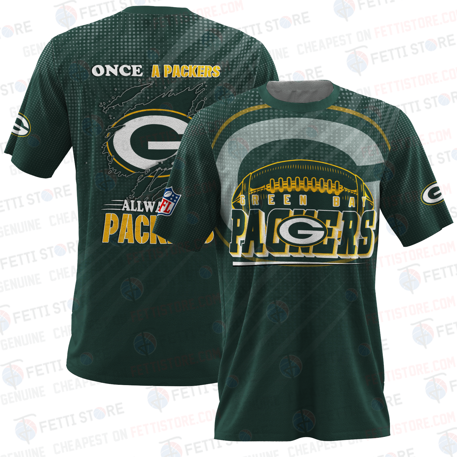 Green Bay Packers American Football Pattern 3D T-Shirt
