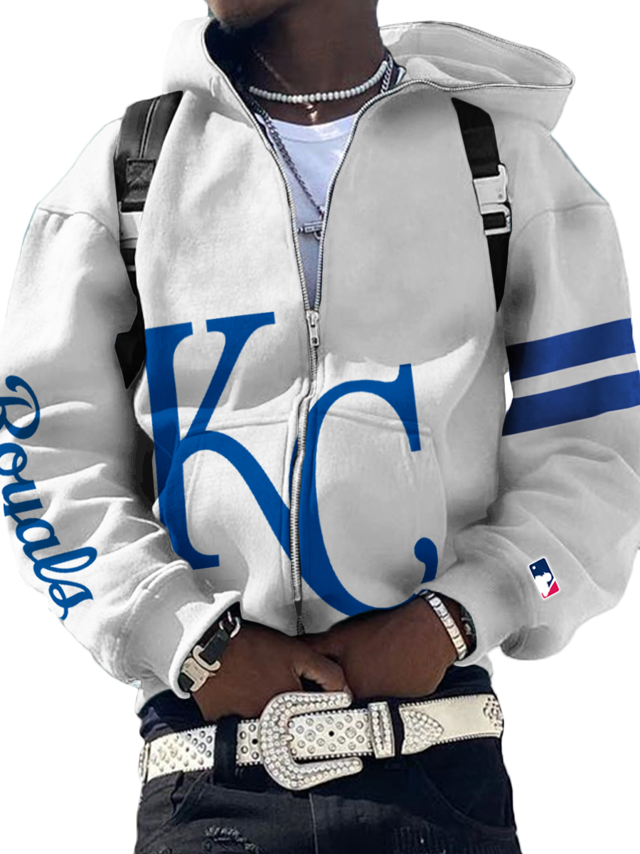 Kansas City Royals MLB Men's Casual Zipper Hooded Sweatshirts White