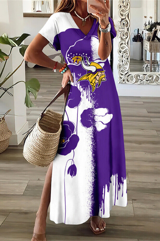 Minnesota Vikings V-Neck Sexy Side Slit Long Dress