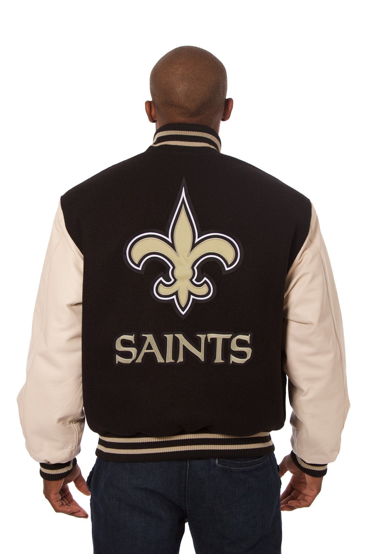 NEW ORLEANS SAINTS TWO-TONE WOOL AND LEATHER JACKET-BLACK