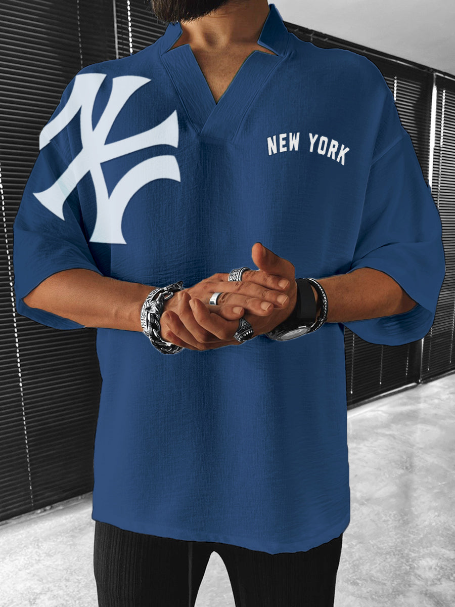 New York Yankees MLB Men's Comfortable V-Neck Short Sleeve Top