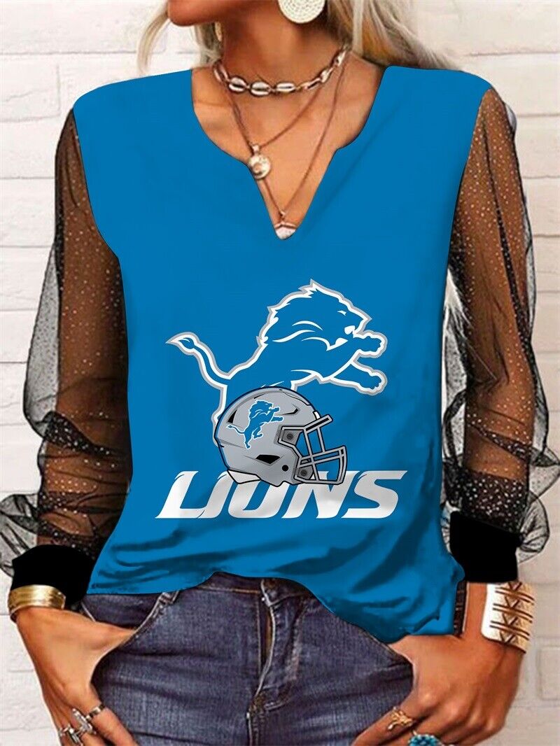 Detroit Lions Long Sleeve V-neck Lace Shirt