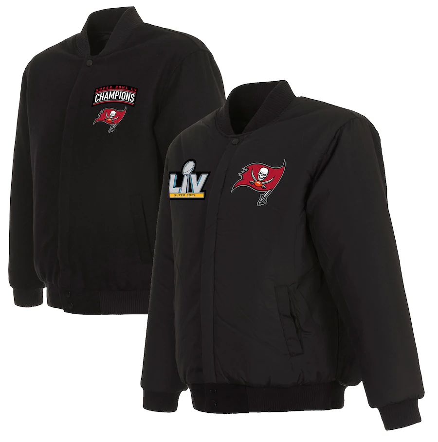 TAMPA BAY BUCCANEERS SUPER BOWL LV CHAMPIONS REVERSIBLE WOOL FULL-SNAP JACKET - BLACK