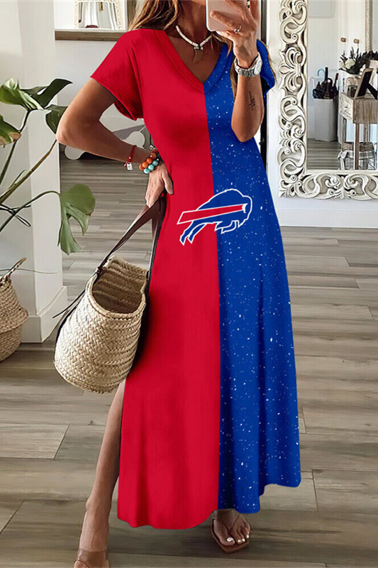 Buffalo Bills V-Neck Sexy Side Slit Long Dress