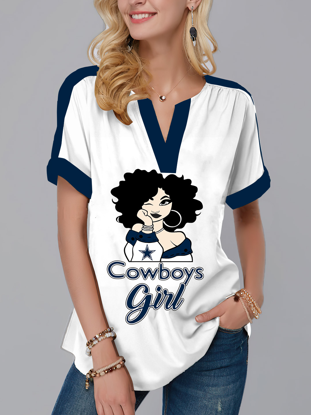 Dallas Cowboys  Fashion Short Sleeve V-Neck Shirt
