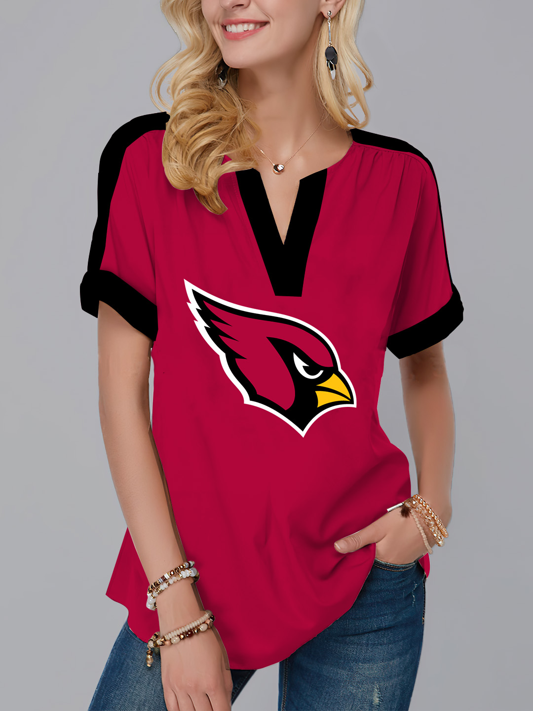 Arizona Cardinals  Fashion Short Sleeve V-Neck Shirt