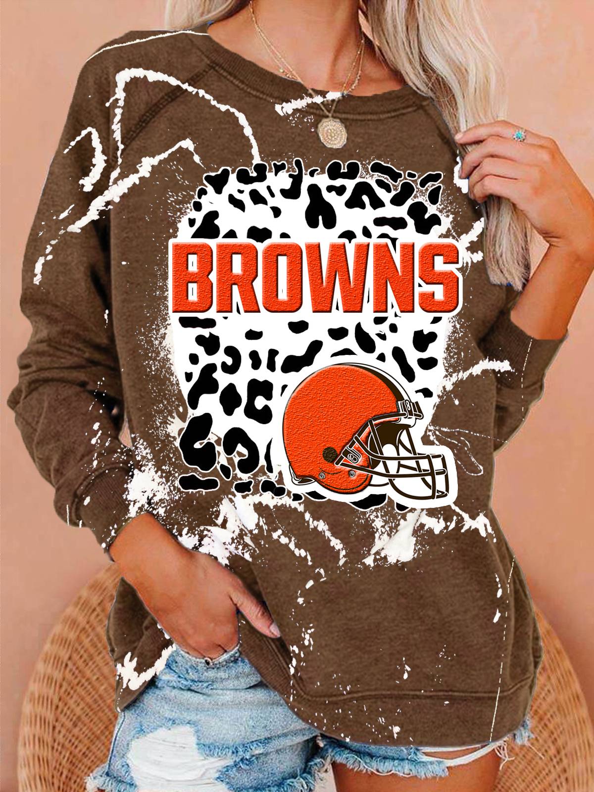 Cleveland Browns Vintage Print Crew Neck Pullover Sweatshirt