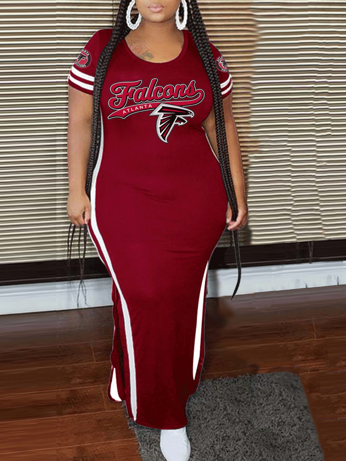 Atlanta Falcons Crew Neck Short Sleeve Striped Colorblock Dress