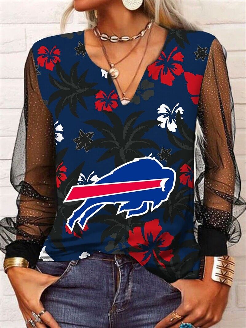 Buffalo Bills Long Sleeve V-neck Lace Shirt