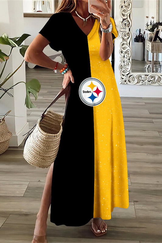 Pittsburgh Steelers V-Neck Sexy Side Slit Long Dress