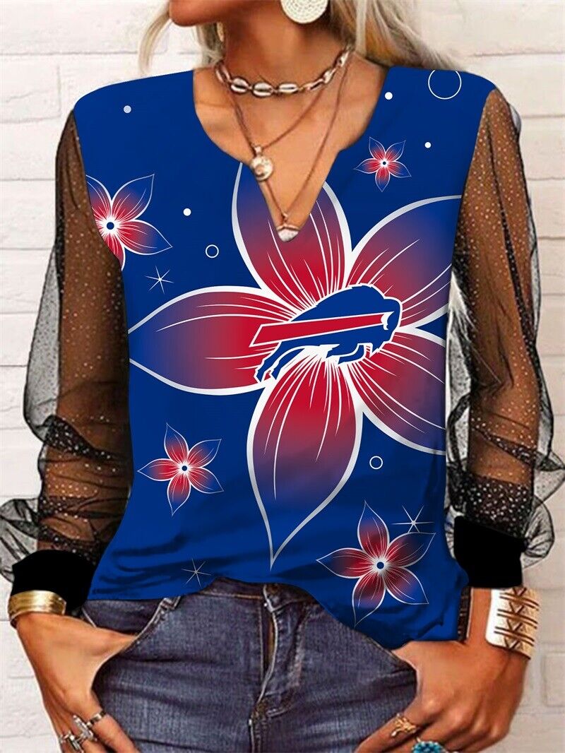 Buffalo Bills Long Sleeve V-neck Lace Shirt