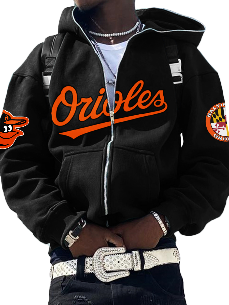 Baltimore Orioles MLB Men's Casual Zipper Hooded Sweatshirts