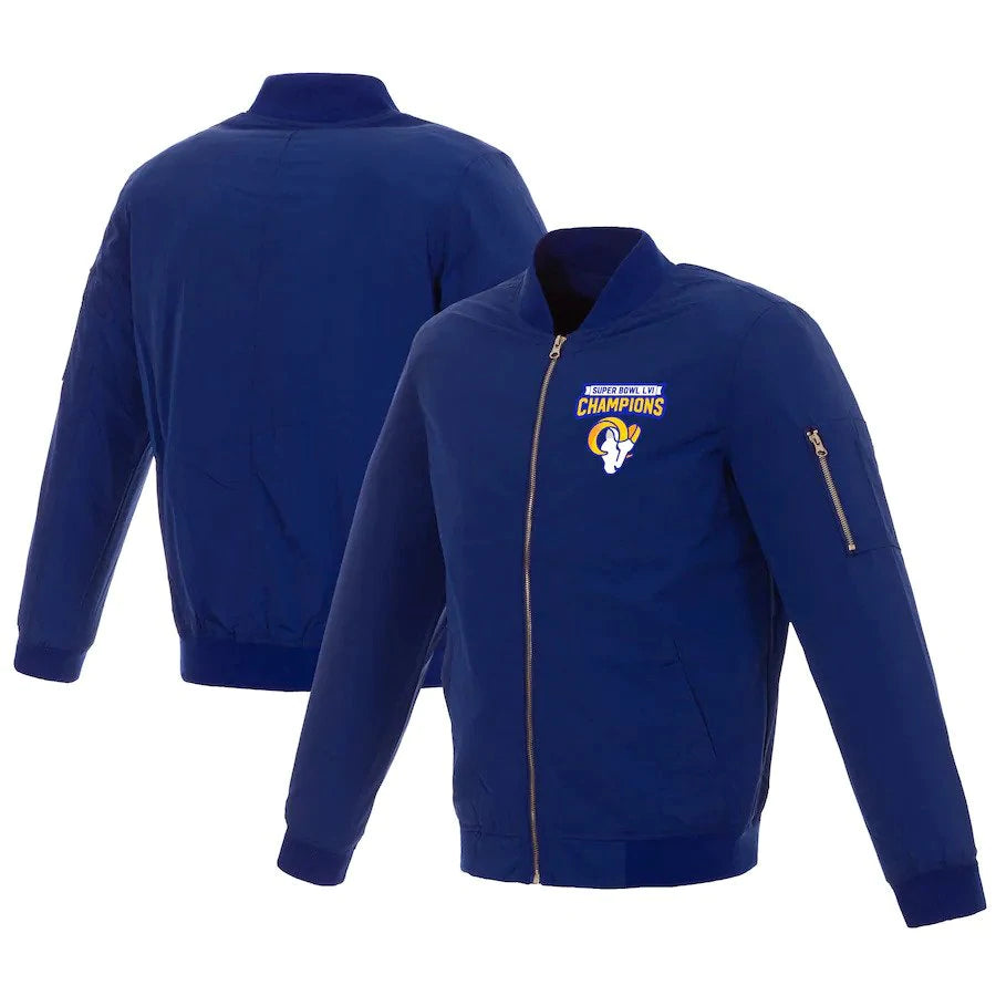 Los Angele Rams Super Bowl LVI Champions Nylon Full-Zip Bomber Jacket - Royal