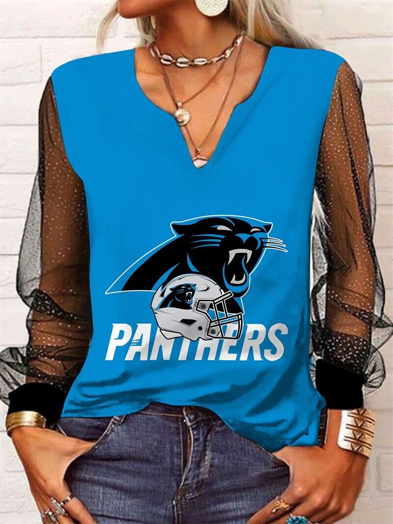 Carolina Panthers Long Sleeve V-neck Lace Shirt