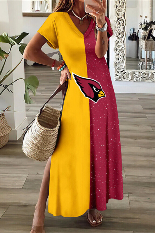 Arizona Cardinals V-Neck Sexy Side Slit Long Dress
