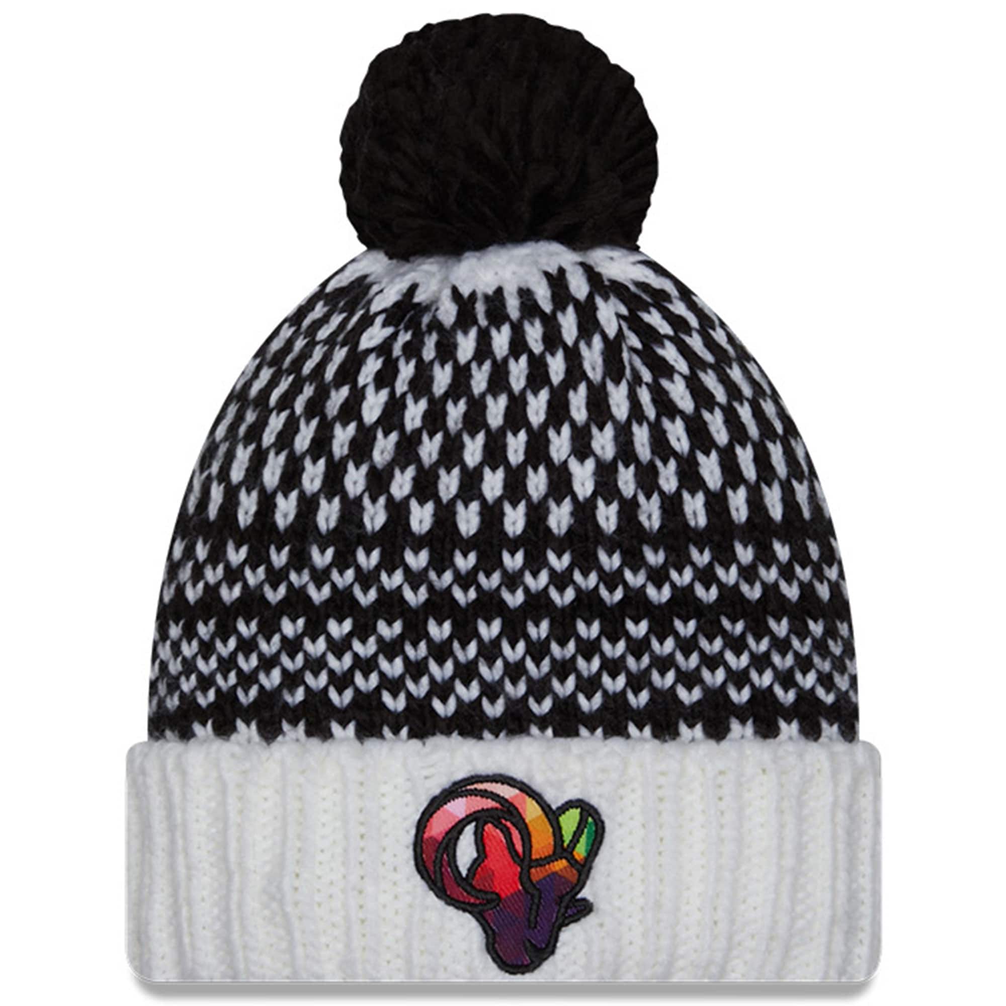 Los Angeles Rams Women's Black/White 2023 Crucial Catch Cuffed Pom Knit Hat