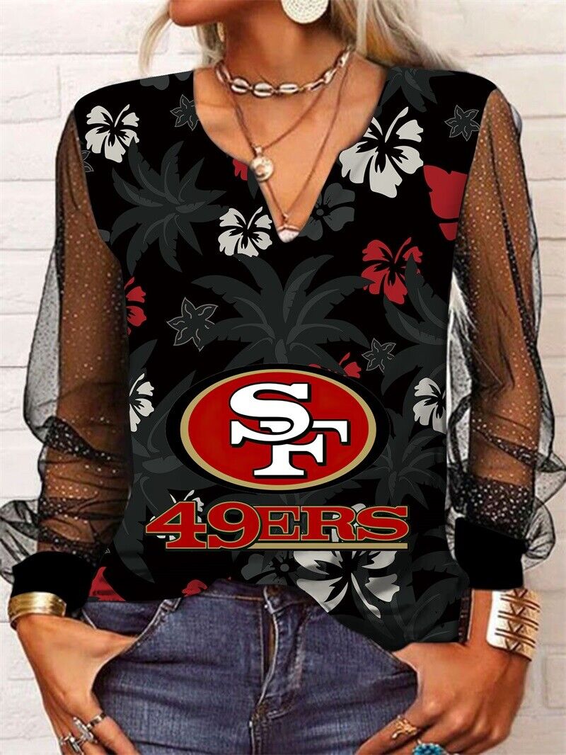 San Francisco 49ers Long Sleeve V-neck Lace Shirt