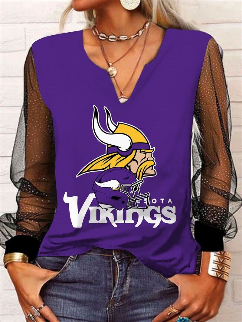 Minnesota Vikings Long Sleeve V-neck Lace Shirt