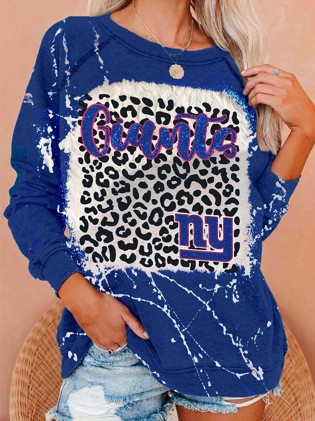 New York Giants Vintage Print Crew Neck Pullover Sweatshirt