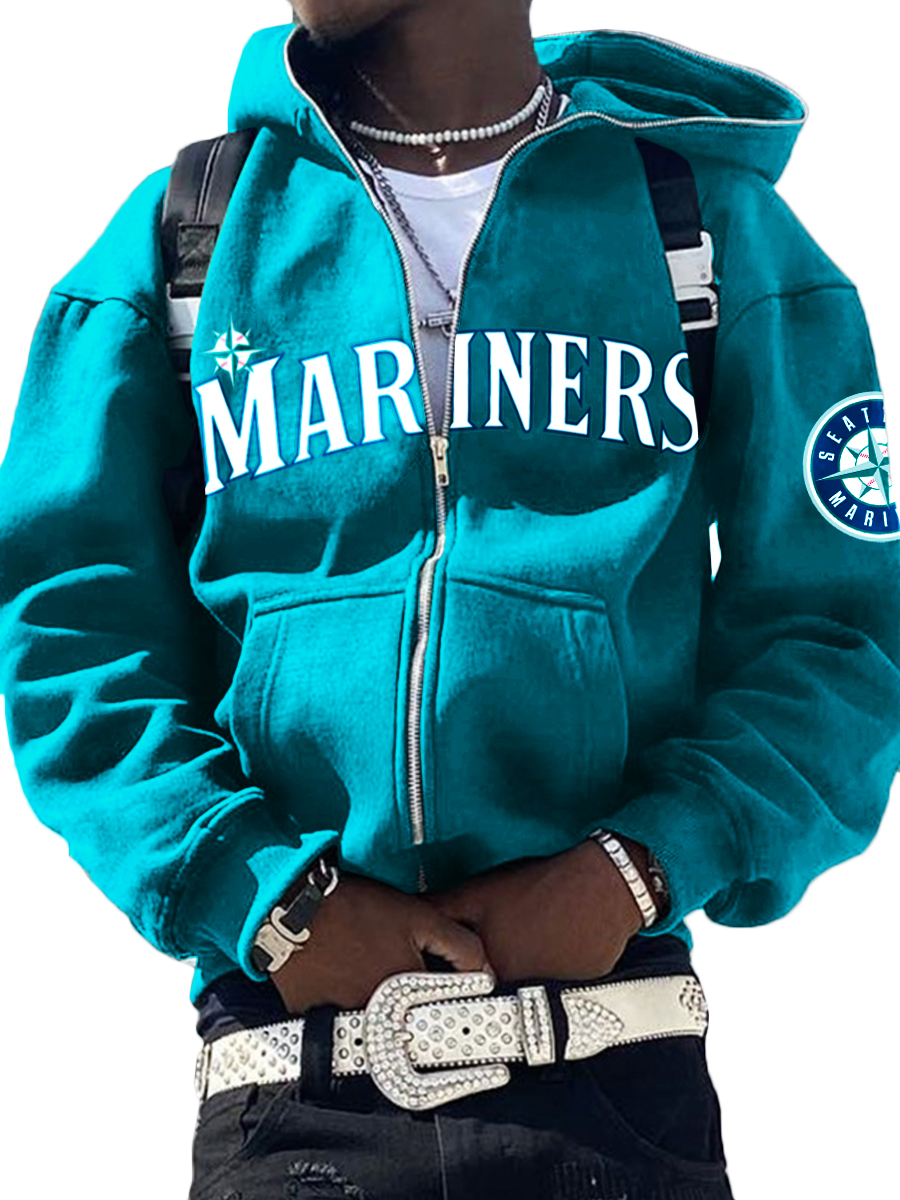 Seattle Mariners MLB Men's Casual Zipper Hooded Sweatshirts