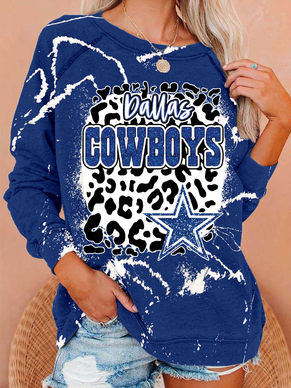 Dallas Cowboys Vintage Print Crew Neck Pullover Sweatshirt