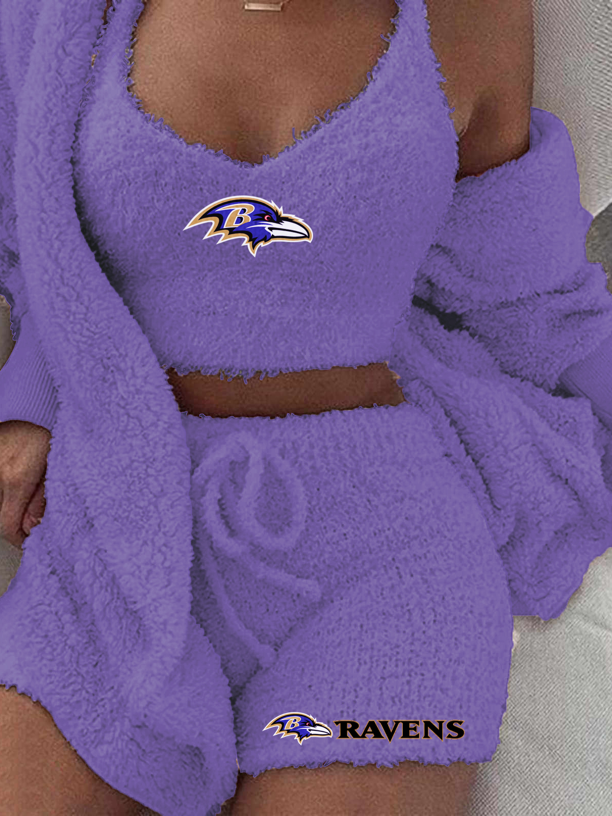 Baltimore Ravens Cardigan Shorts Vest 3-Piece Suit