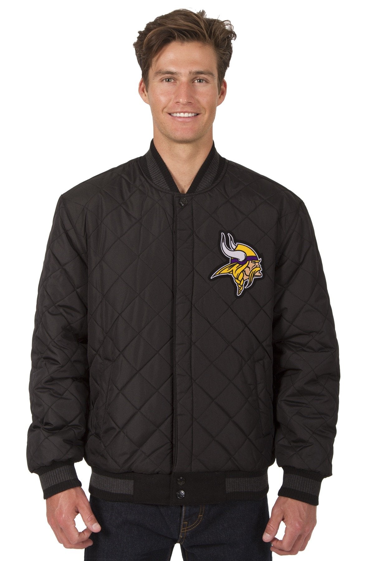 Minnesota Vikings Reversible Wool and Leather Jacket (Front and Back Logos)