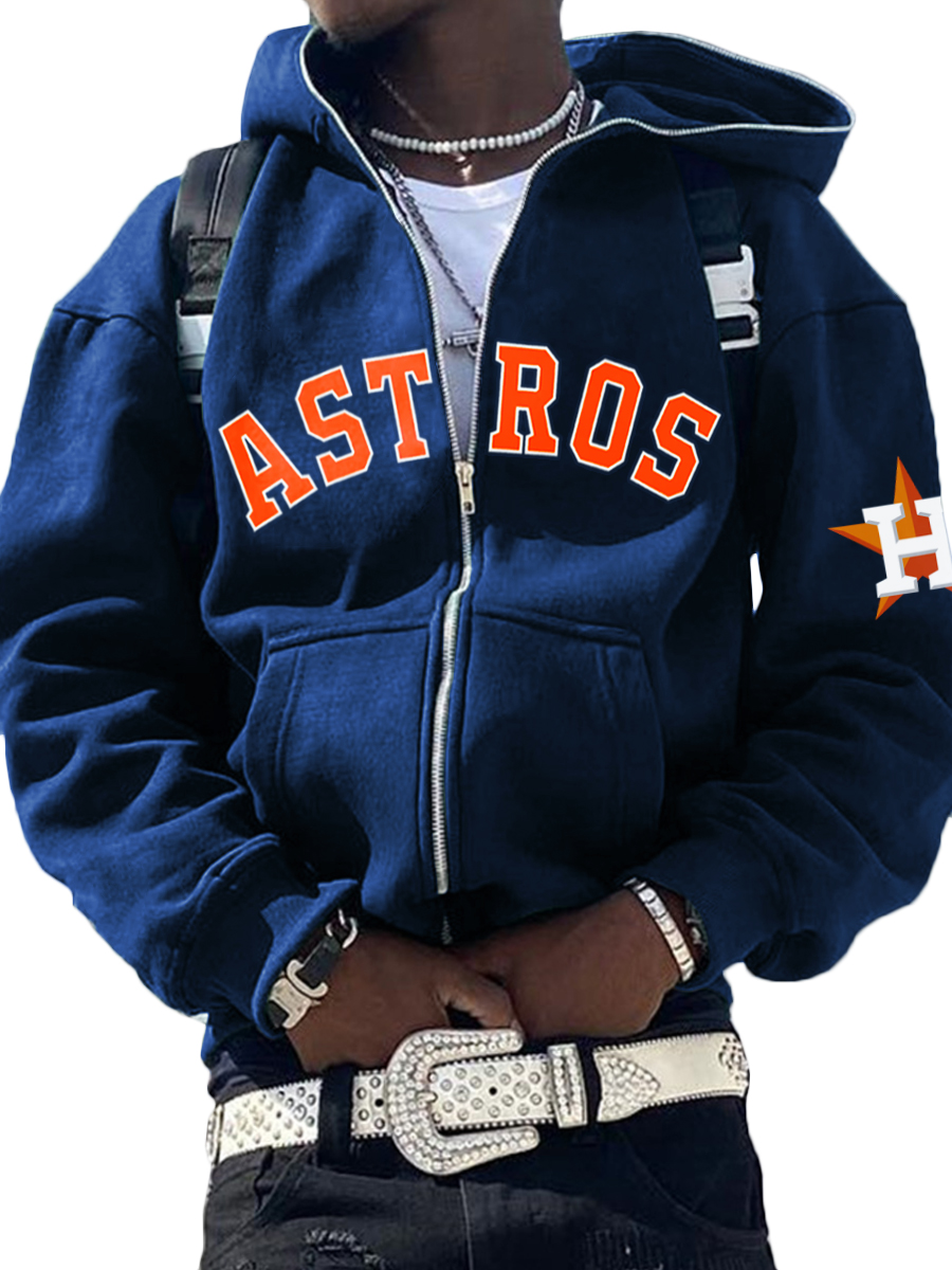 Houston Astros MLB Men's Casual Zipper Hooded Sweatshirts
