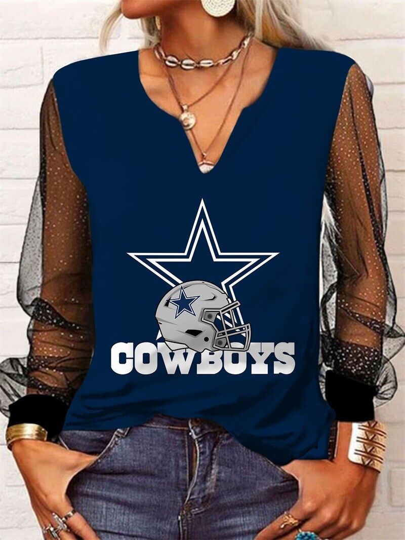 Dallas Cowboys Long Sleeve V-neck Lace Shirt