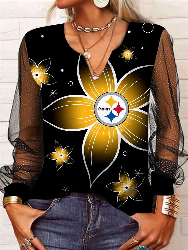 Pittsburgh Steelers Long Sleeve V-neck Lace Shirt