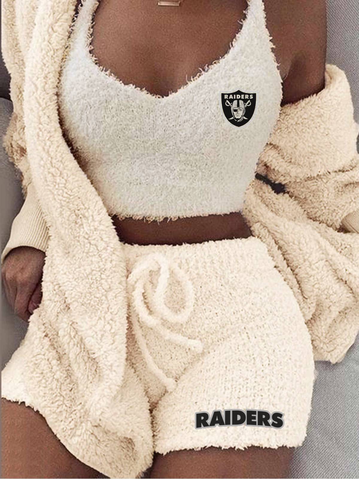 Las Vegas Raiders Hooded Cardigan Shorts Vest 3-Piece Suit