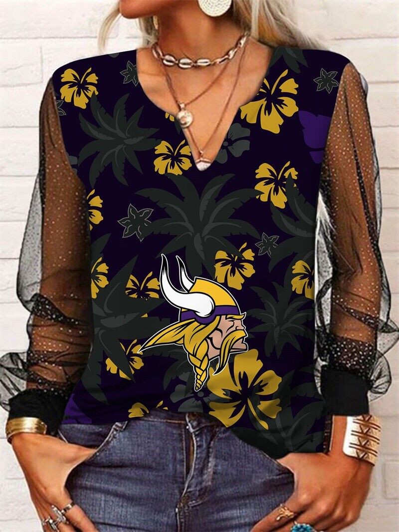 Minnesota Vikings Long Sleeve V-neck Lace Shirt