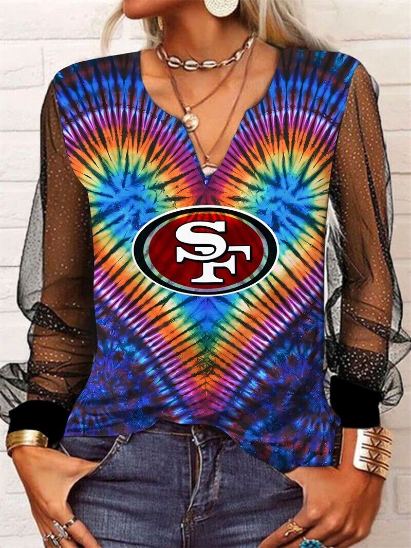 San Francisco 49ers Long Sleeve V-neck Lace Shirt