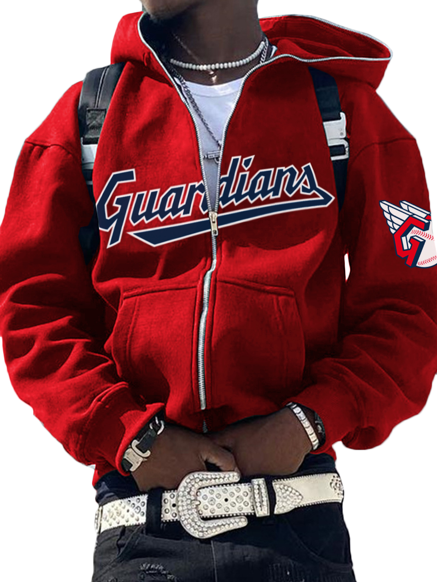 Cleveland Guardians MLB Men's Casual Zipper Hooded Sweatshirts