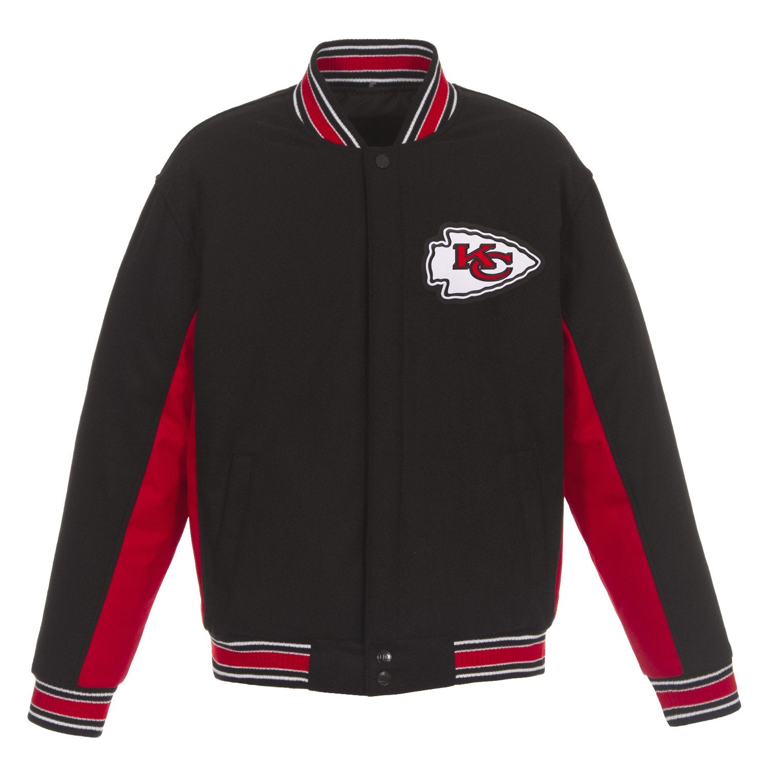 KANSAS CITY CHIEFS JH DESIGN WOOL REVERSIBLE FULL-SNAP JACKET – BLACK