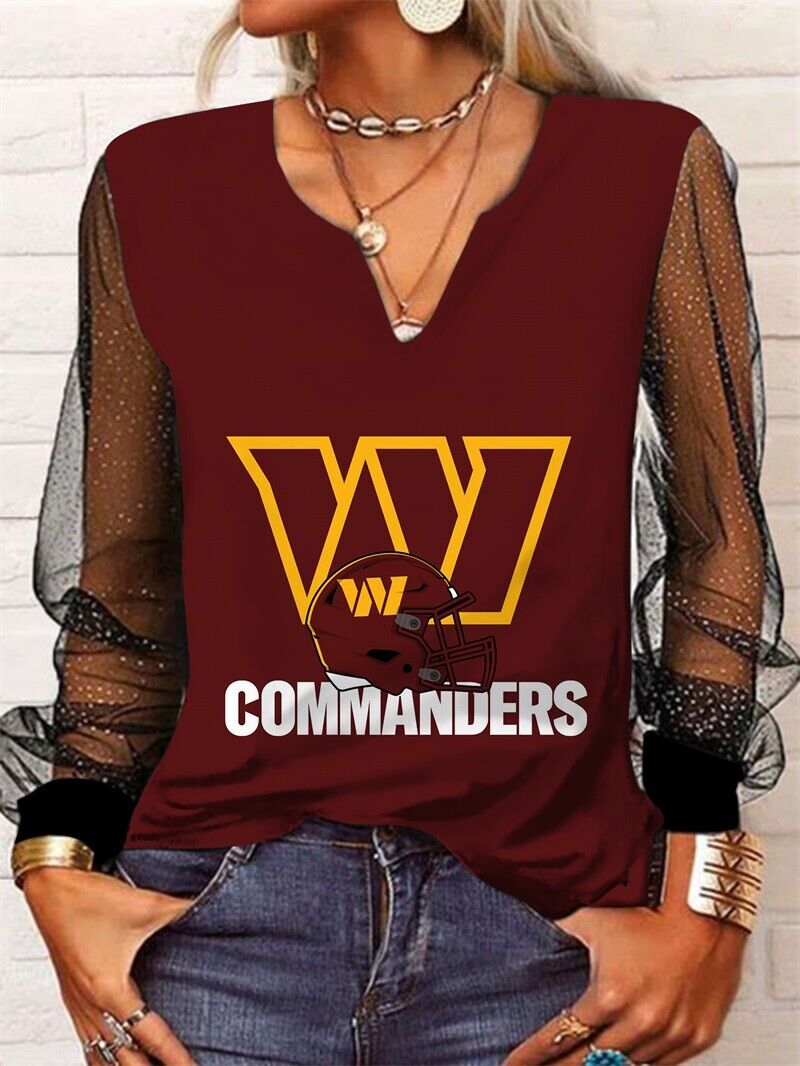 W CommandersLong Sleeve V-neck Lace Shirt
