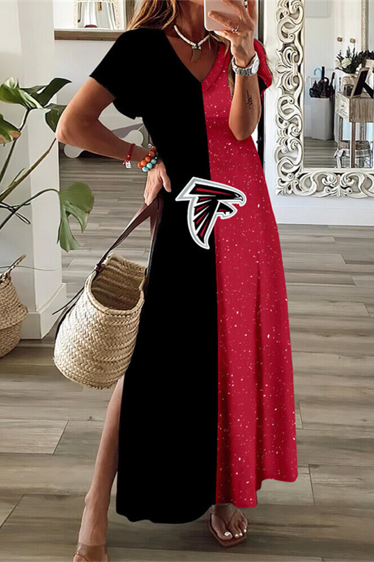 Atlanta Falcons V-Neck Sexy Side Slit Long Dress