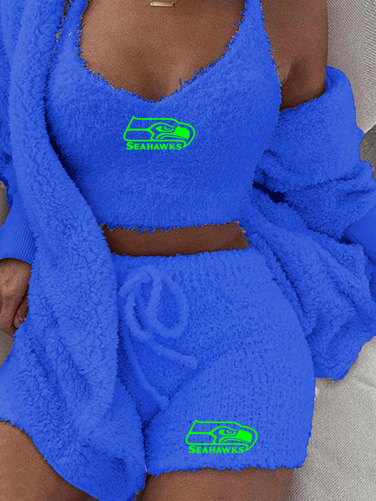 Seattle Seahawks Cardigan Shorts Vest 3-Piece Suit