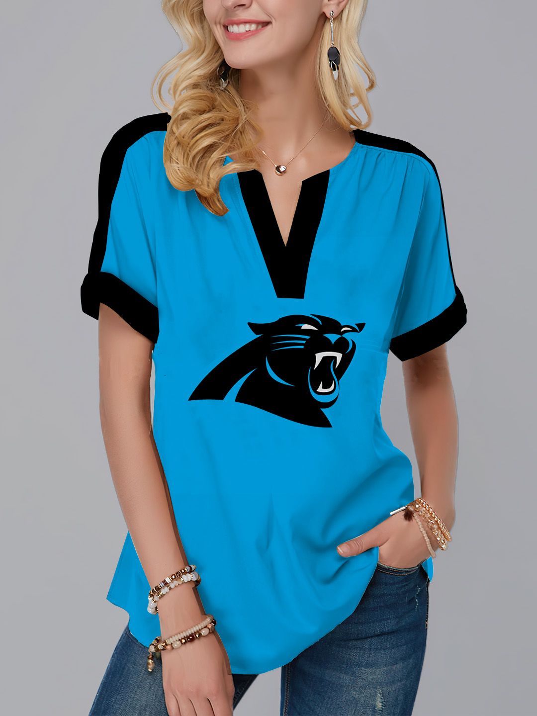 Carolina Panthers  Fashion Short Sleeve V-Neck Shirt