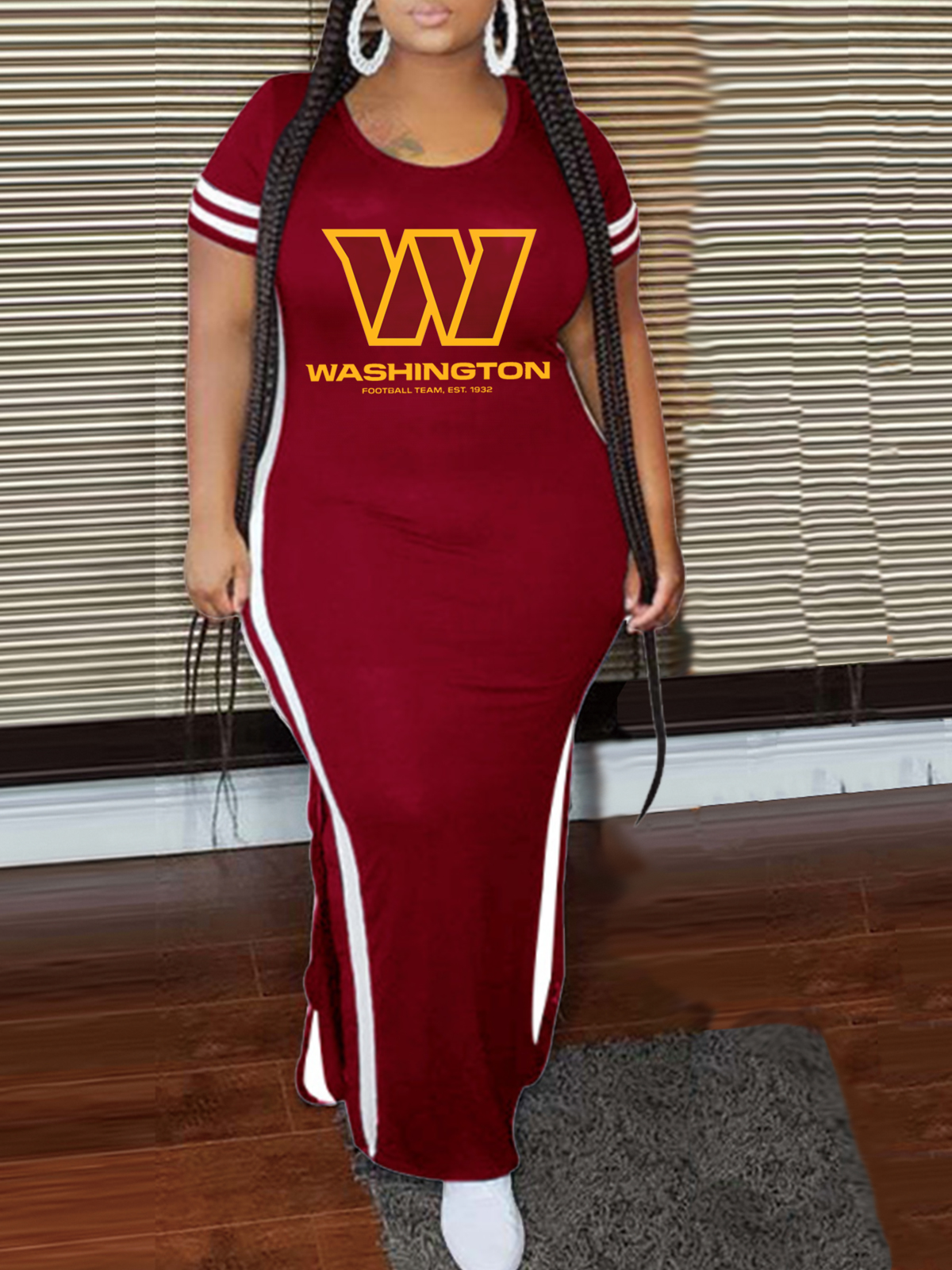 Washington Football Crew Neck Short Sleeve Striped Colorblock Dress
