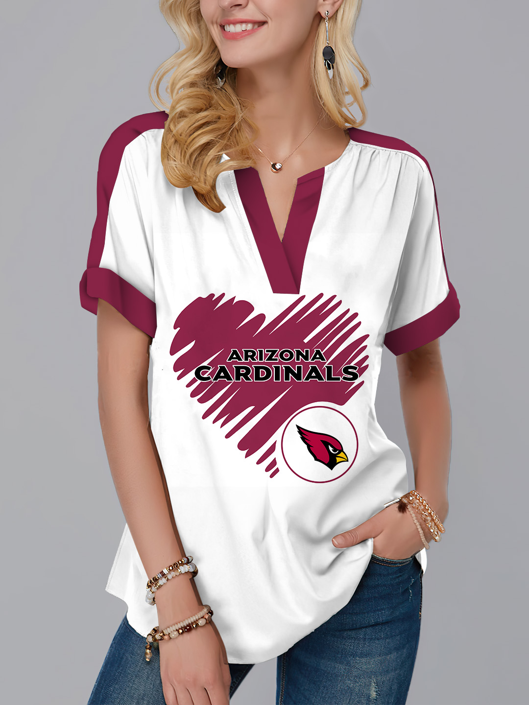 Arizona Cardinals  Fashion Short Sleeve V-Neck Shirt