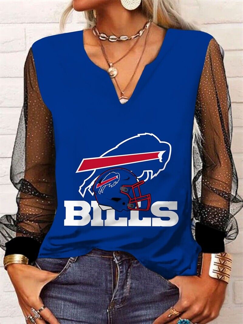 Buffalo Bills Long Sleeve V-neck Lace Shirt