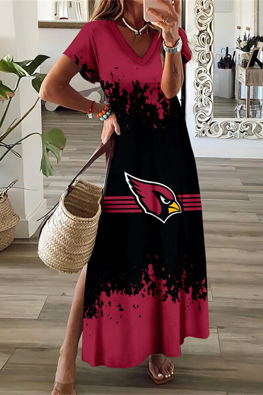 Arizona Cardinals V-Neck Sexy Side Slit Long Dress