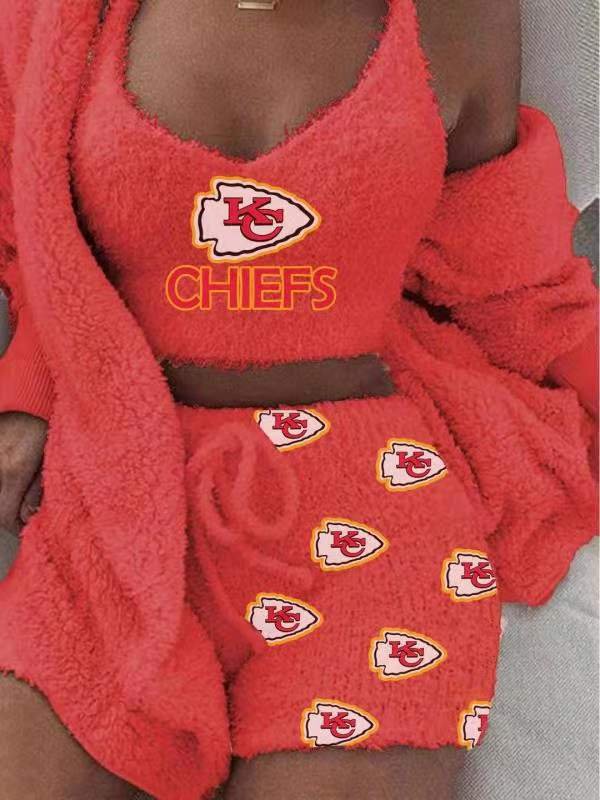 Kansas City Chiefs Hooded Cardigan Shorts Vest 3-Piece Suit
