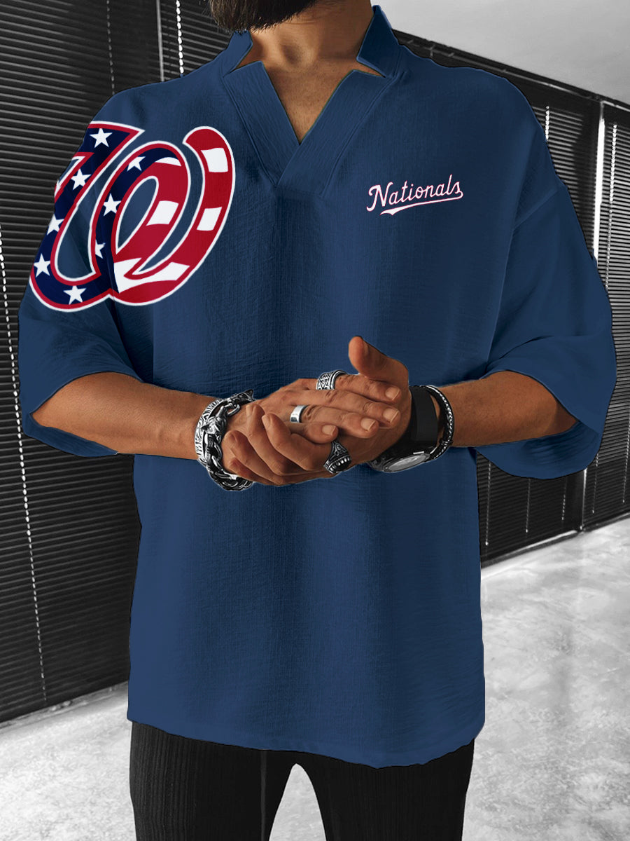 Washington Nationals MLB Men's Comfortable V-Neck Short Sleeve Top