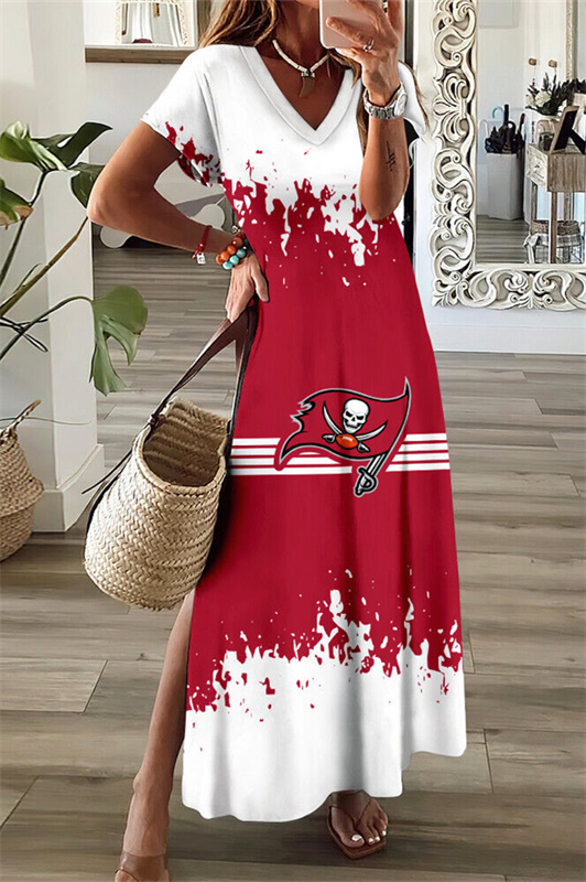 Tampa Bay Buccaneers V-Neck Sexy Side Slit Long Dress