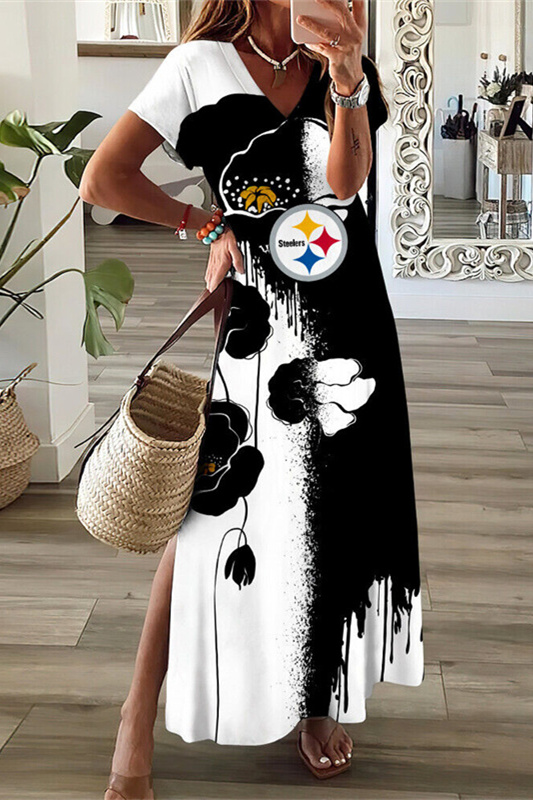Pittsburgh Steelers V-Neck Sexy Side Slit Long Dress