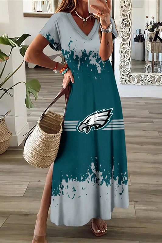 Philadelphia Eagles V-Neck Sexy Side Slit Long Dress