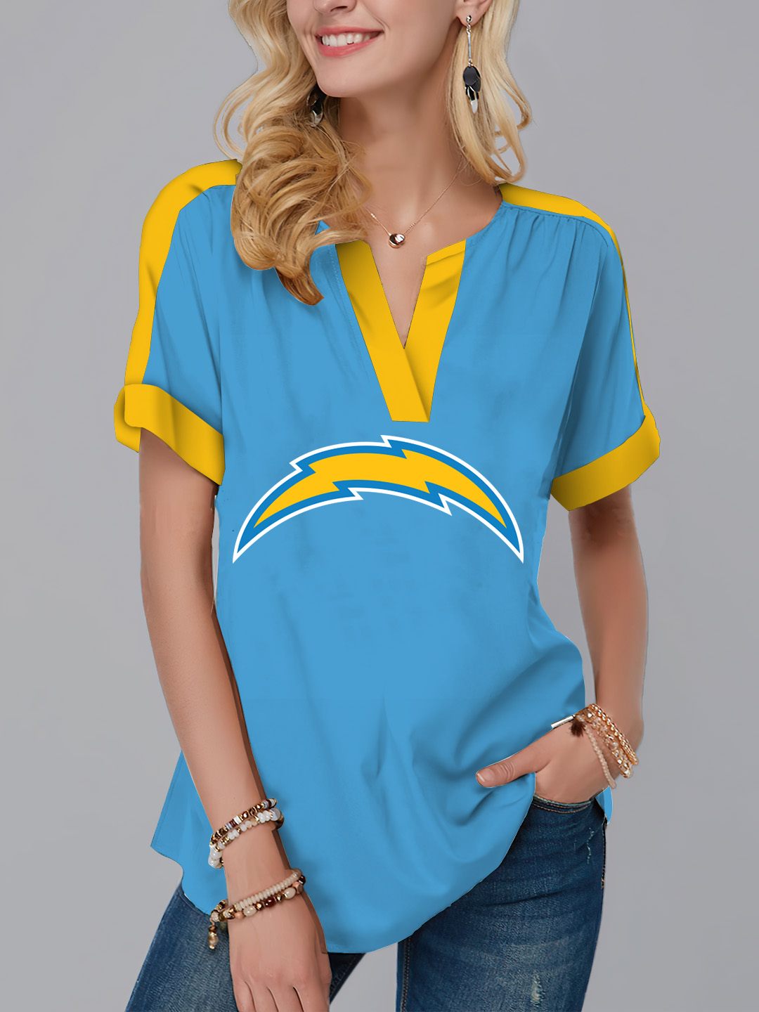 Los Angeles Chargers  Fashion Short Sleeve V-Neck Shirt