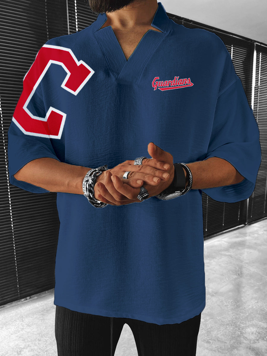 Cleveland Guardians MLB Men's Comfortable V-Neck Short Sleeve Top